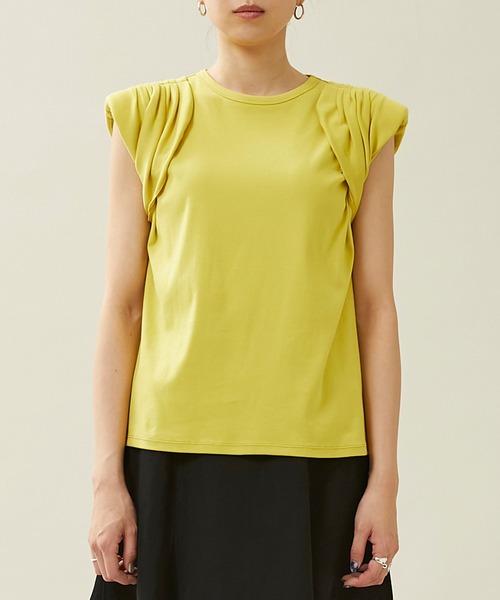 city（シティ）の「【CITY】スビンコットンギャザーパワショルTEE（Tシャツ/カットソー・レディース・イエロー/ブラック/ホワイト・FREE）」の8枚目の写真