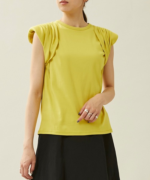 city（シティ）の「【CITY】スビンコットンギャザーパワショルTEE（Tシャツ/カットソー・レディース・イエロー/ブラック/ホワイト・FREE）」の12枚目の写真