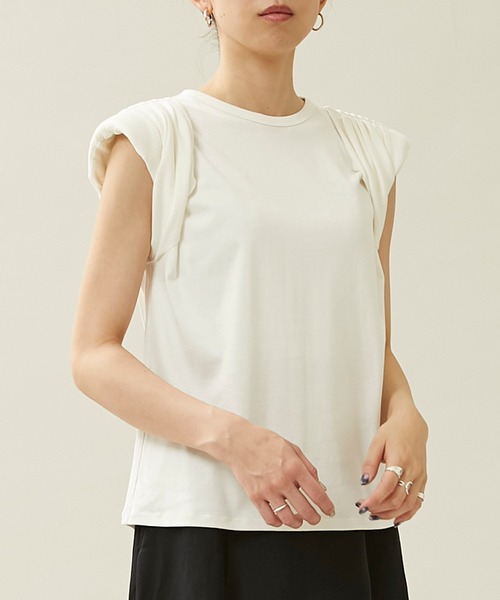 city（シティ）の「【CITY】スビンコットンギャザーパワショルTEE（Tシャツ/カットソー・レディース・イエロー/ブラック/ホワイト・FREE）」の19枚目の写真