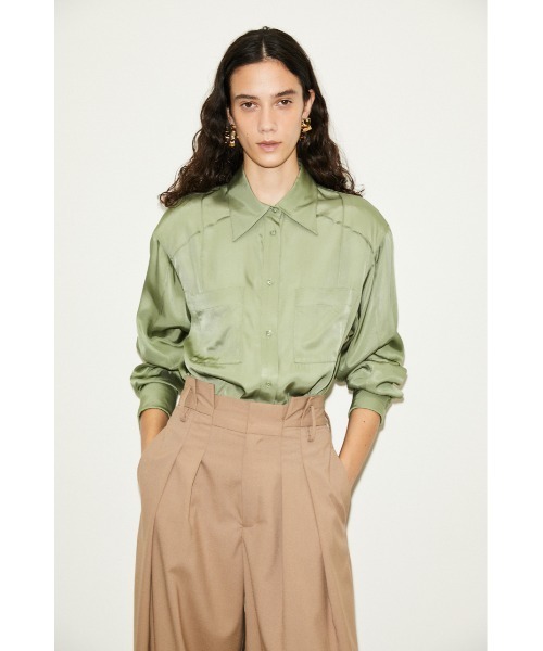 THROW by SLY(スローバイスライ)の「THROW SILK MIX SEAM DESIGN SH シルクミックス シャツ(シャツ/ブラウス・レディース・アイボリー/グリーン・FREE)」の2枚目の写真