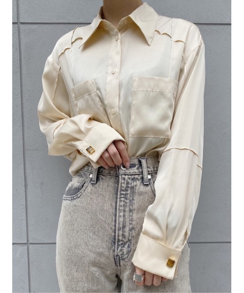 THROW by SLY(スローバイスライ)の「THROW SILK MIX SEAM DESIGN SH シルクミックス シャツ(シャツ/ブラウス・レディース・アイボリー/グリーン・FREE)」の22枚目の写真