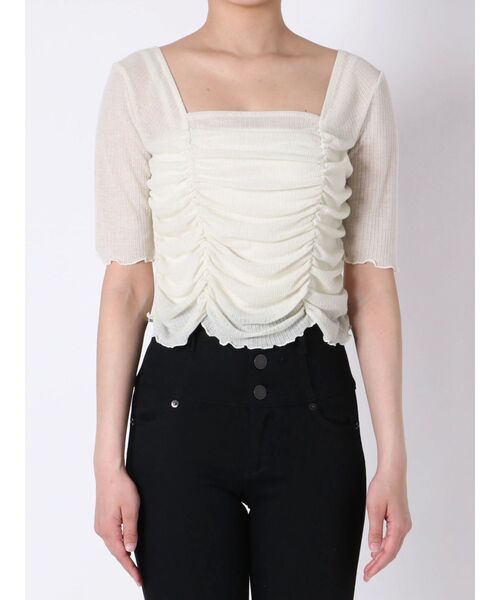 EMODA(エモダ)の「ショートドレープトップ(Tシャツ/カットソー・レディース・ブラック/ベージュ/グリーン/アイボリー・FREE)」の19枚目の写真