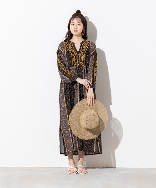 ザラ】カットアウト ロング ワンピース ネイティブ柄 エスニック XS 黒  