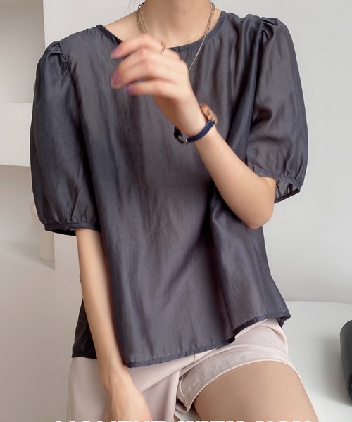 KOR（ケーオーアール）の「パフスリーブ バックリボン シアーブラウス（シャツ/ブラウス・レディース・ホワイト/パープル/ピンク/ダークグレー・FREE）」の16枚目の写真