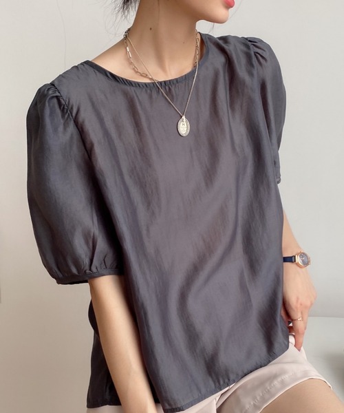 KOR（ケーオーアール）の「パフスリーブ バックリボン シアーブラウス（シャツ/ブラウス・レディース・ホワイト/パープル/ピンク/ダークグレー・FREE）」の15枚目の写真