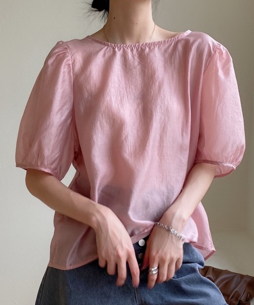 KOR（ケーオーアール）の「パフスリーブ バックリボン シアーブラウス（シャツ/ブラウス・レディース・ホワイト/パープル/ピンク/ダークグレー・FREE）」の19枚目の写真