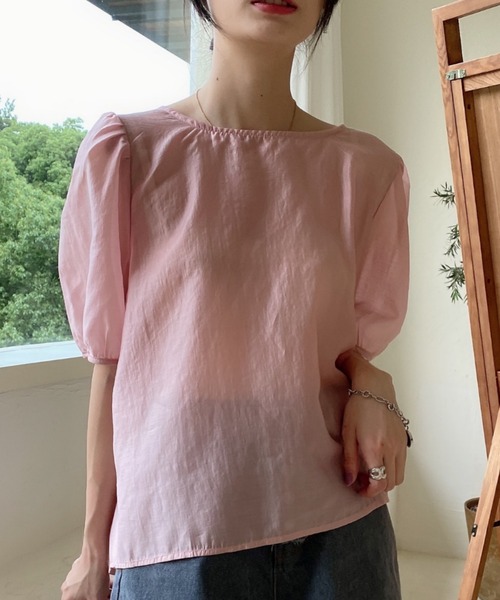 KOR（ケーオーアール）の「パフスリーブ バックリボン シアーブラウス（シャツ/ブラウス・レディース・ホワイト/パープル/ピンク/ダークグレー・FREE）」の20枚目の写真