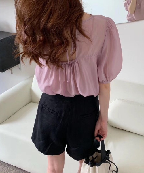 KOR（ケーオーアール）の「パフスリーブ バックリボン シアーブラウス（シャツ/ブラウス・レディース・ホワイト/パープル/ピンク/ダークグレー・FREE）」の21枚目の写真