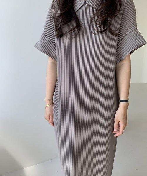 SMILE ORCHID(スマイルオーキッド)の「(セルフカット可能)ストレッチプリーツスーパーロングワンピース(ワンピース・レディース・チャコールグレー/ブラック/ベージュ/ネイビー・FREE)」の5枚目の写真