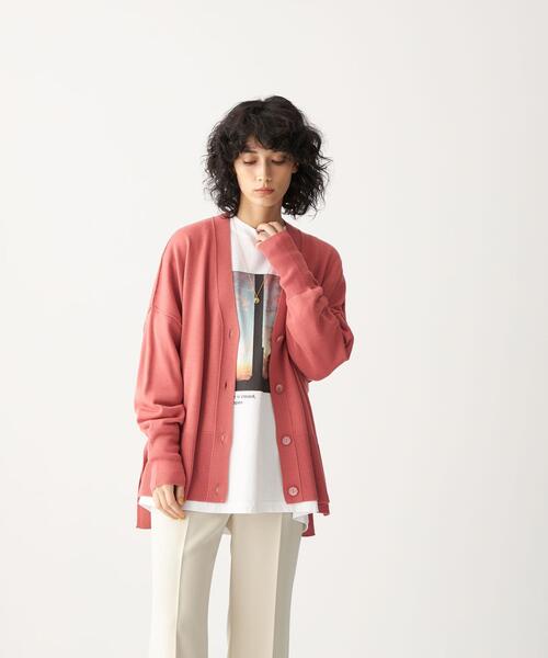 CITEN(シテン)の「<CITEN(シテン)>ワイドリブ キリカエ ビッグ カーディガン(カーディガン/ボレロ・レディース・ライトグレー/ダークグレー/ピンク・FREE)」の3枚目の写真