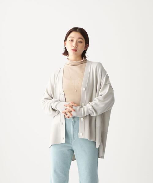 CITEN(シテン)の「<CITEN(シテン)>ワイドリブ キリカエ ビッグ カーディガン(カーディガン/ボレロ・レディース・ライトグレー/ダークグレー/ピンク・FREE)」の1枚目の写真