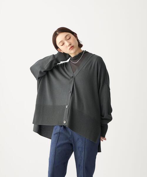 CITEN(シテン)の「<CITEN(シテン)>ワイドリブ キリカエ ビッグ カーディガン(カーディガン/ボレロ・レディース・ライトグレー/ダークグレー/ピンク・FREE)」の2枚目の写真