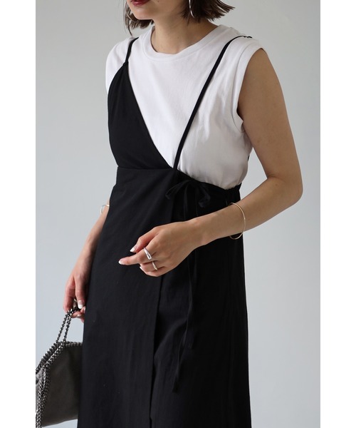 Bonjour Sagan（ボンジュールサガン）の「アシンメトリーラップサロペットスカート（スカート・レディース・ブラック/ベージュ・FREE）」の3枚目の写真