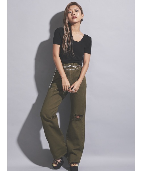 EGOIST（エゴイスト）の「ＥＧストレートデニムパンツⅡ（デニムパンツ・レディース・ブラック/カーキ・SS/S/M）」の16枚目の写真