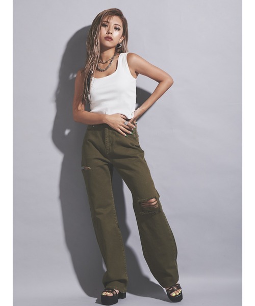 EGOIST（エゴイスト）の「ＥＧストレートデニムパンツⅡ（デニムパンツ・レディース・ブラック/カーキ・SS/S/M）」の3枚目の写真