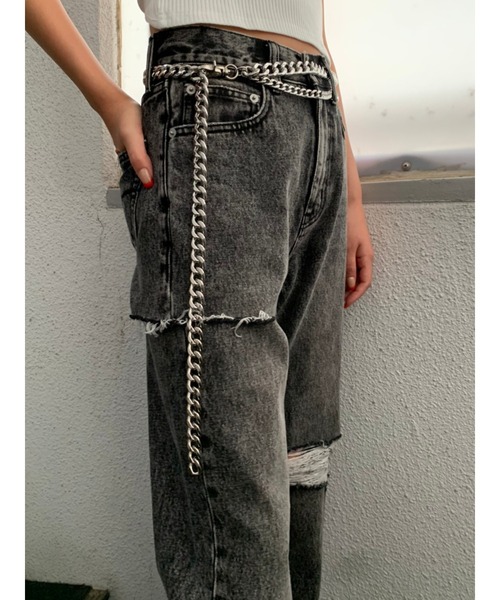 EGOIST（エゴイスト）の「ＥＧストレートデニムパンツⅡ（デニムパンツ・レディース・ブラック/カーキ・SS/S/M）」の6枚目の写真