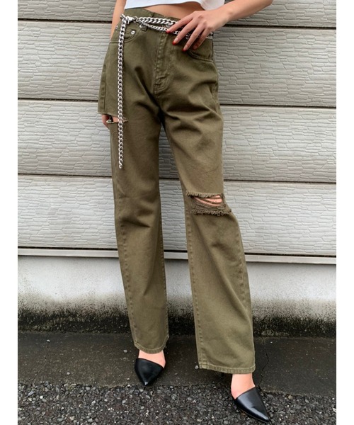 EGOIST（エゴイスト）の「ＥＧストレートデニムパンツⅡ（デニムパンツ・レディース・ブラック/カーキ・SS/S/M）」の17枚目の写真