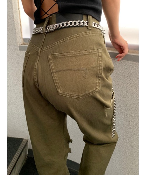 EGOIST（エゴイスト）の「ＥＧストレートデニムパンツⅡ（デニムパンツ・レディース・ブラック/カーキ・SS/S/M）」の4枚目の写真