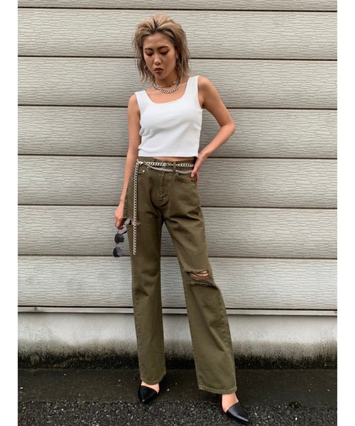 EGOIST（エゴイスト）の「ＥＧストレートデニムパンツⅡ（デニムパンツ・レディース・ブラック/カーキ・SS/S/M）」の9枚目の写真