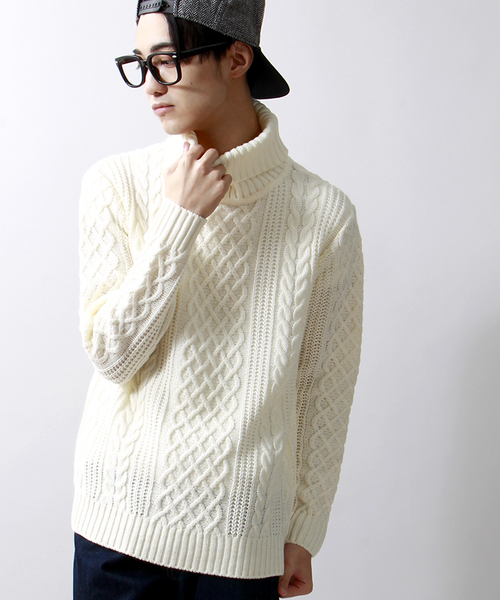 WEGO（ウィゴー）の「WEGO/ケーブル編タートルニット（ニット/セーター・メンズ・ホワイト/杢グレー・LARGE/MEDIUM）」の2枚目の写真