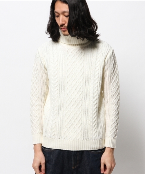 WEGO（ウィゴー）の「WEGO/ケーブル編タートルニット（ニット/セーター・メンズ・ホワイト/杢グレー・LARGE/MEDIUM）」の6枚目の写真