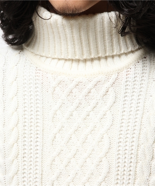 WEGO（ウィゴー）の「WEGO/ケーブル編タートルニット（ニット/セーター・メンズ・ホワイト/杢グレー・LARGE/MEDIUM）」の9枚目の写真