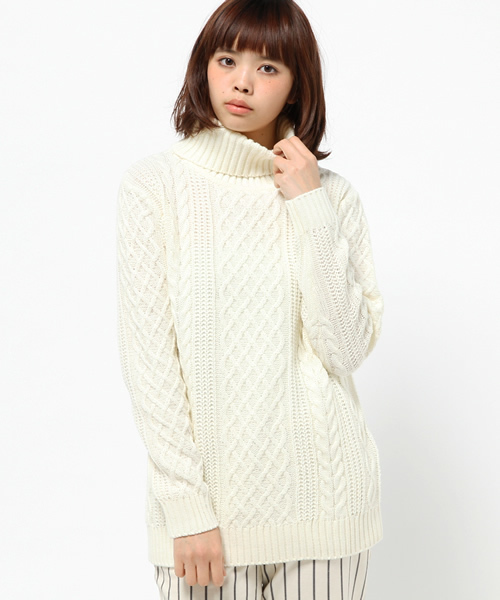 WEGO（ウィゴー）の「WEGO/ケーブル編タートルニット（ニット/セーター・メンズ・ホワイト/杢グレー・LARGE/MEDIUM）」の5枚目の写真