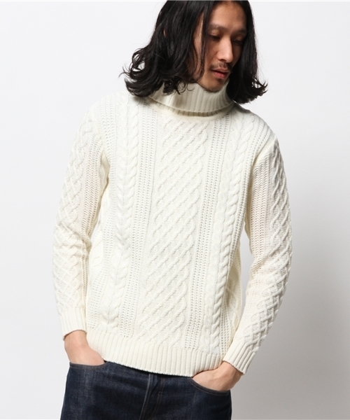 WEGO（ウィゴー）の「WEGO/ケーブル編タートルニット（ニット/セーター・メンズ・ホワイト/杢グレー・LARGE/MEDIUM）」の3枚目の写真