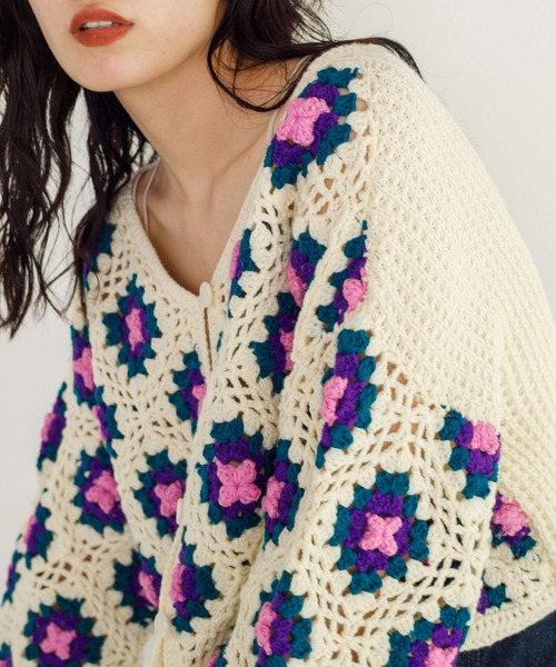 w closet（ダブルクローゼット）の「カギ針モチーフ5分袖カーディガン（カーディガン/ボレロ・レディース・ブラック/ダークグリーン/アイボリー・FREE）」の17枚目の写真