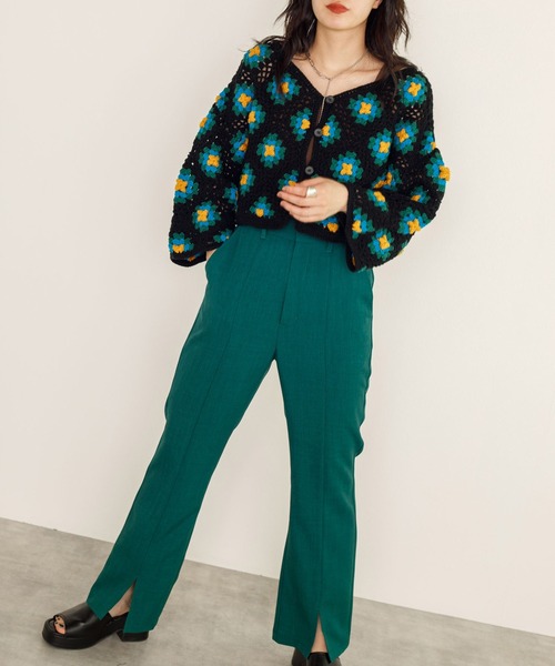 w closet（ダブルクローゼット）の「カギ針モチーフ5分袖カーディガン（カーディガン/ボレロ・レディース・ブラック/ダークグリーン/アイボリー・FREE）」の7枚目の写真