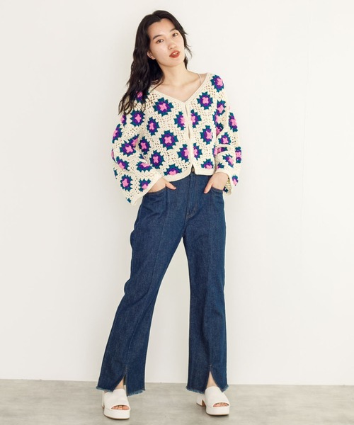 w closet（ダブルクローゼット）の「カギ針モチーフ5分袖カーディガン（カーディガン/ボレロ・レディース・ブラック/ダークグリーン/アイボリー・FREE）」の12枚目の写真