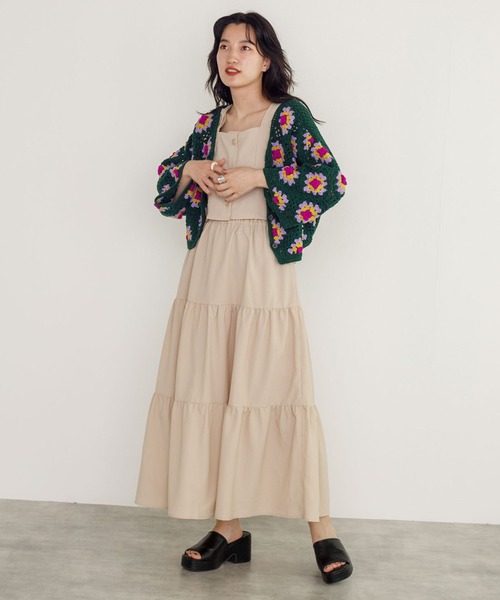 w closet（ダブルクローゼット）の「カギ針モチーフ5分袖カーディガン（カーディガン/ボレロ・レディース・ブラック/ダークグリーン/アイボリー・FREE）」の9枚目の写真