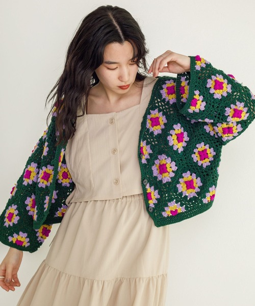 w closet（ダブルクローゼット）の「カギ針モチーフ5分袖カーディガン（カーディガン/ボレロ・レディース・ブラック/ダークグリーン/アイボリー・FREE）」の22枚目の写真