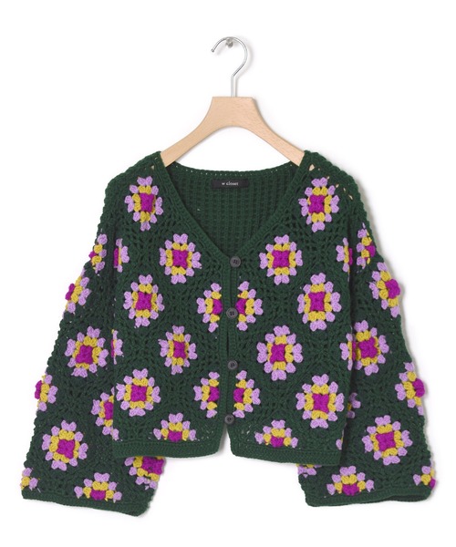 w closet（ダブルクローゼット）の「カギ針モチーフ5分袖カーディガン（カーディガン/ボレロ・レディース・ブラック/ダークグリーン/アイボリー・FREE）」の16枚目の写真