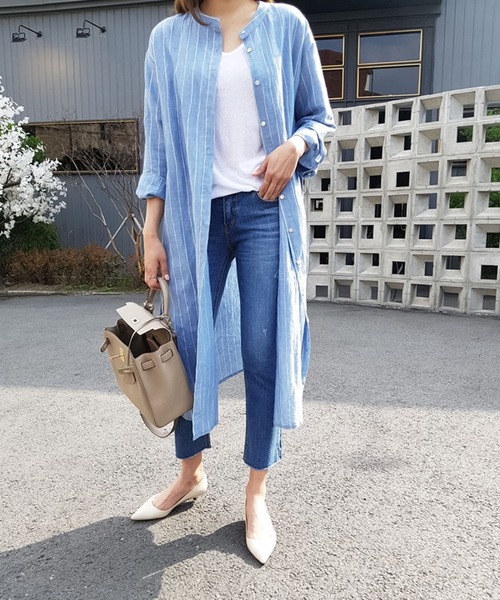 Bifrost（ビフレスト）の「ストライプシャツワンピース（シャツワンピース・レディース・ブルー・M/L）」の12枚目の写真