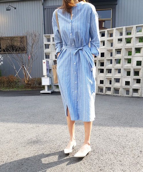 Bifrost（ビフレスト）の「ストライプシャツワンピース（シャツワンピース・レディース・ブルー・M/L）」の8枚目の写真