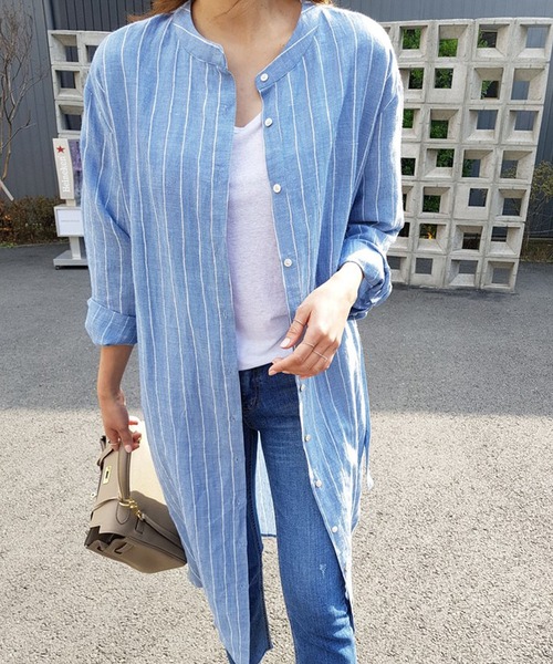 Bifrost（ビフレスト）の「ストライプシャツワンピース（シャツワンピース・レディース・ブルー・M/L）」の9枚目の写真