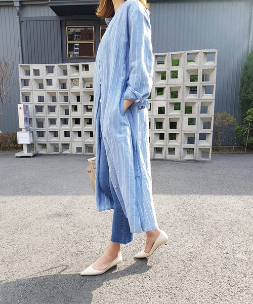 Bifrost（ビフレスト）の「ストライプシャツワンピース（シャツワンピース・レディース・ブルー・M/L）」の11枚目の写真