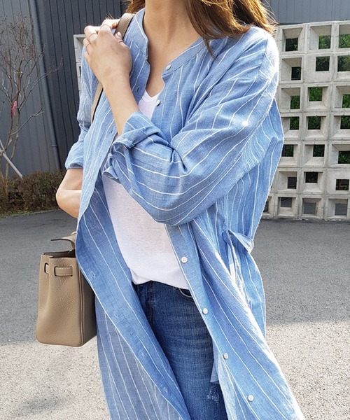 Bifrost（ビフレスト）の「ストライプシャツワンピース（シャツワンピース・レディース・ブルー・M/L）」の3枚目の写真