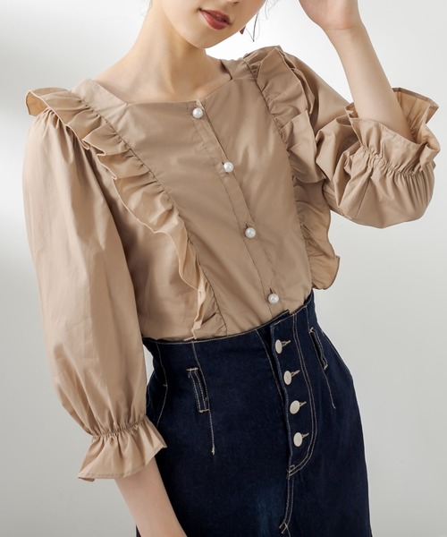 OLIVE des OLIVE（オリーブデオリーブ）の「天使の7分袖ブラウス（シャツ/ブラウス・レディース・オフホワイト/ブラウン/ブラック/ベージュ・FREE）」の4枚目の写真