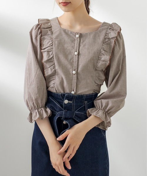 OLIVE des OLIVE（オリーブデオリーブ）の「天使の7分袖ブラウス（シャツ/ブラウス・レディース・オフホワイト/ブラウン/ブラック/ベージュ・FREE）」の3枚目の写真