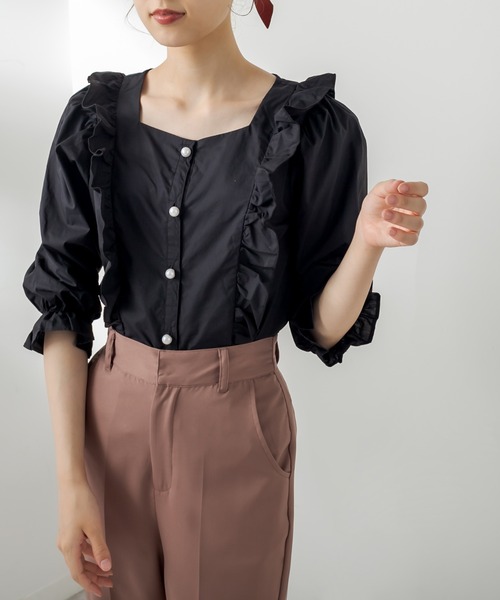 OLIVE des OLIVE（オリーブデオリーブ）の「天使の7分袖ブラウス（シャツ/ブラウス・レディース・オフホワイト/ブラウン/ブラック/ベージュ・FREE）」の2枚目の写真