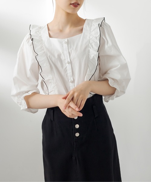 OLIVE des OLIVE（オリーブデオリーブ）の「天使の7分袖ブラウス（シャツ/ブラウス・レディース・オフホワイト/ブラウン/ブラック/ベージュ・FREE）」の5枚目の写真