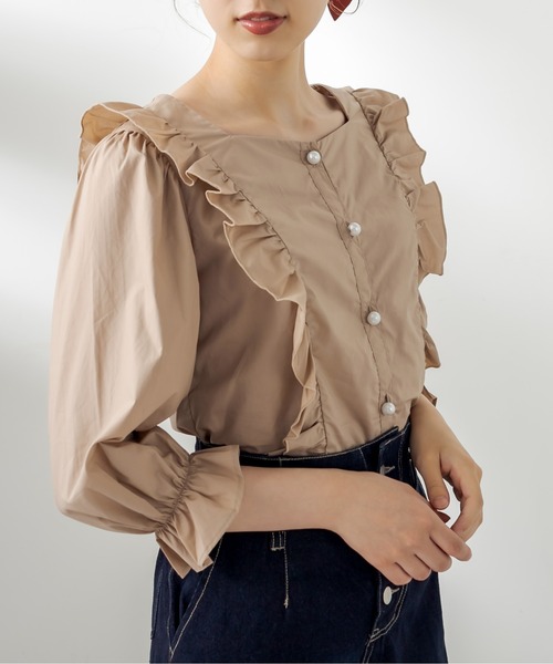 OLIVE des OLIVE（オリーブデオリーブ）の「天使の7分袖ブラウス（シャツ/ブラウス・レディース・オフホワイト/ブラウン/ブラック/ベージュ・FREE）」の6枚目の写真