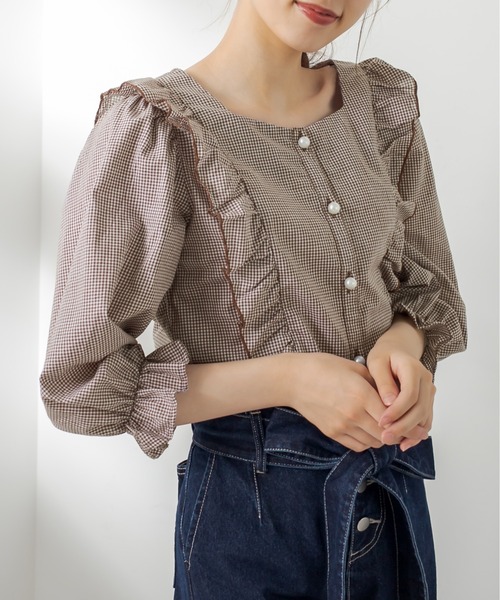 OLIVE des OLIVE（オリーブデオリーブ）の「天使の7分袖ブラウス（シャツ/ブラウス・レディース・オフホワイト/ブラウン/ブラック/ベージュ・FREE）」の7枚目の写真