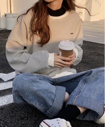 配色ラインボーダーサイドスリットスウェットトレーナー