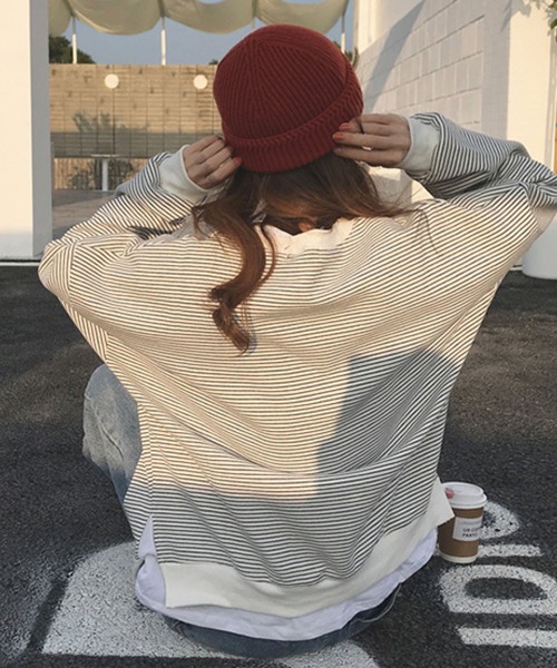 meJane(ミージェーン)の「配色ラインボーダーサイドスリットスウェットトレーナー(スウェット・レディース・ホワイト/ブラック・FREE)」の8枚目の写真