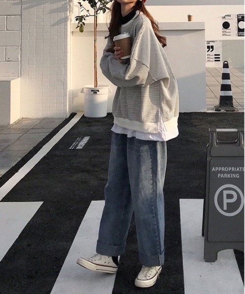 meJane(ミージェーン)の「配色ラインボーダーサイドスリットスウェットトレーナー(スウェット・レディース・ホワイト/ブラック・FREE)」の17枚目の写真