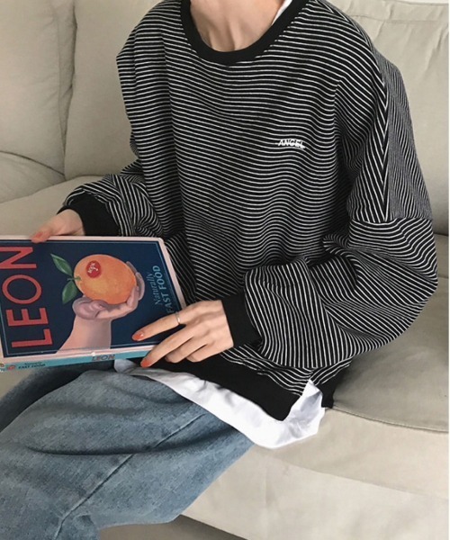 meJane(ミージェーン)の「配色ラインボーダーサイドスリットスウェットトレーナー(スウェット・レディース・ホワイト/ブラック・FREE)」の13枚目の写真