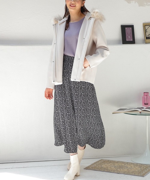 Honeys（ハニーズ）の「ファー付フードコート（その他アウター・レディース・ホワイト/ネイビー/杢グレー/ベージュ系その他/ピンク系その他・LL/M/L）」の6枚目の写真